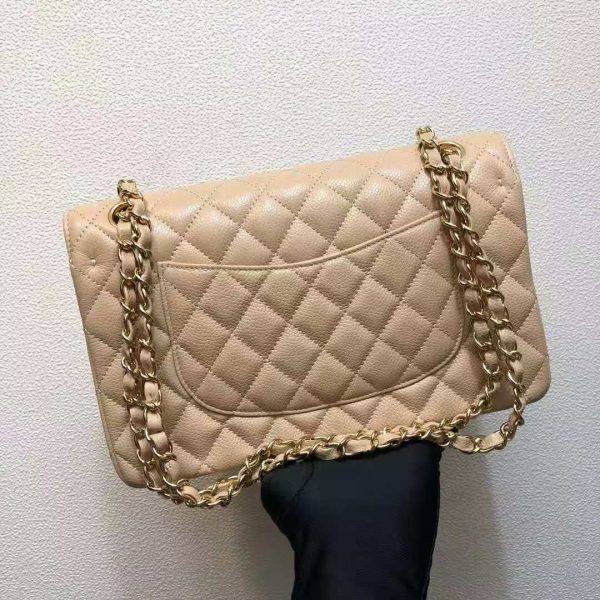 Chanel Women Large Classic Handbag in Grained Calfskin Leather-Sandy (4)