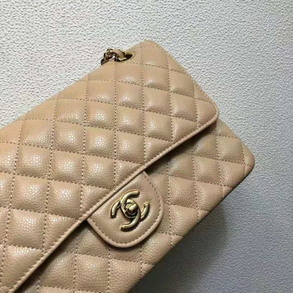 Chanel Women Large Classic Handbag in Grained Calfskin Leather-Sandy (5)