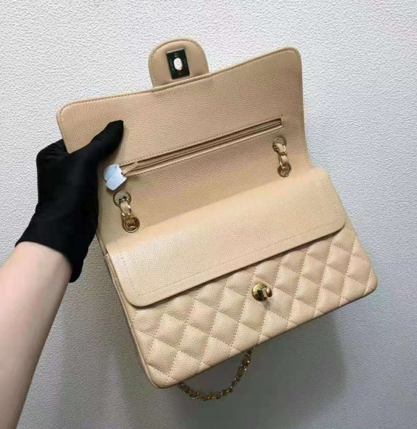 Chanel Women Large Classic Handbag in Grained Calfskin Leather-Sandy (9)