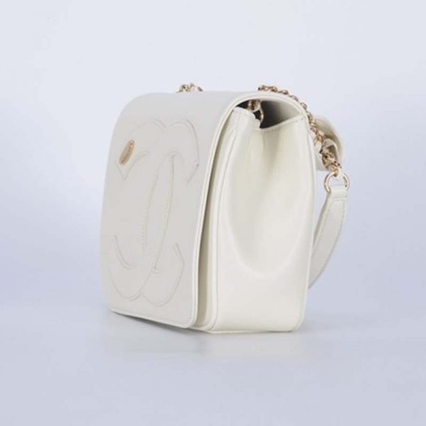 Chanel Women Large Double C Gold Chain Cross Body Flap Bag-White (5)