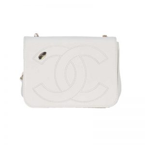 Chanel Women Large Double C Gold Chain Cross Body Flap Bag-White