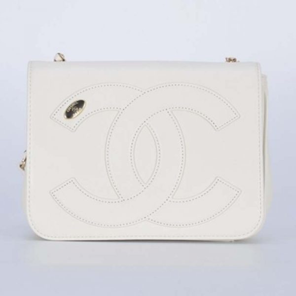 Chanel Women Large Double C Gold Chain Cross Body Flap Bag-White (9)