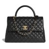 Chanel Women Large Flap Bag with Top Handle in Grained Calfskin Leather-Black