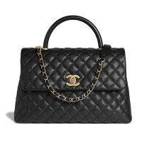 Chanel Women Large Flap Bag with Top Handle in Grained Calfskin Leather-Black (1)
