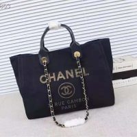 Chanel Women Large Shopping Bag in Mixed Fibers and Lurex Canvas-Navy (1)