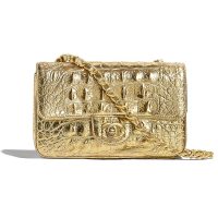 Chanel Women Mini Flap Bag in Metallic Crocodile Embossed Calfskin Leather-Gold (1)