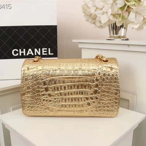 Chanel Women Mini Flap Bag in Metallic Crocodile Embossed Calfskin Leather-Gold (2)