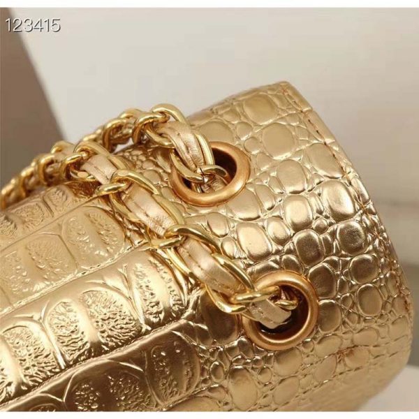 Chanel Women Mini Flap Bag in Metallic Crocodile Embossed Calfskin Leather-Gold (4)