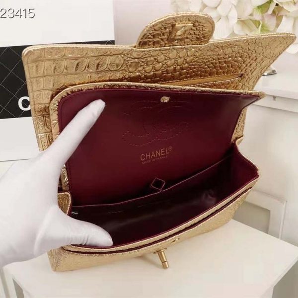 Chanel Women Mini Flap Bag in Metallic Crocodile Embossed Calfskin Leather-Gold (5)