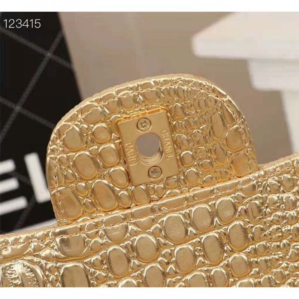 Chanel Women Mini Flap Bag in Metallic Crocodile Embossed Calfskin Leather-Gold (6)