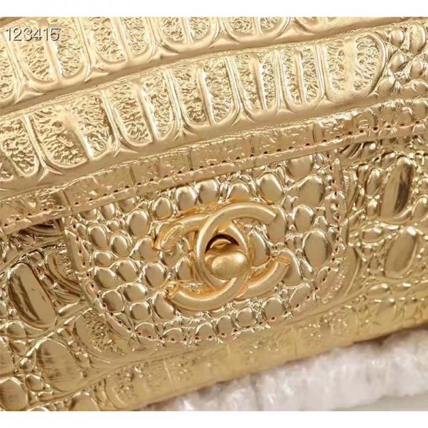 Chanel Women Mini Flap Bag in Metallic Crocodile Embossed Calfskin Leather-Gold (7)