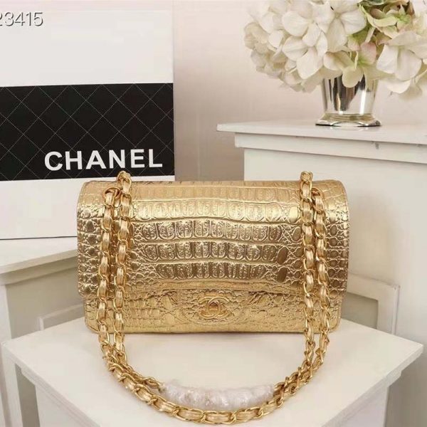 Chanel Women Mini Flap Bag in Metallic Crocodile Embossed Calfskin Leather-Gold (9)
