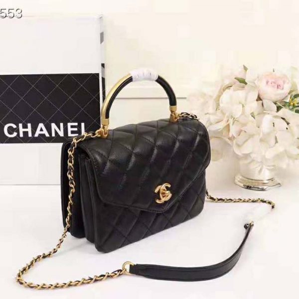 Chanel Women Organ Bag with Top Handle in Embossed Calfskin Leather-Black (4)