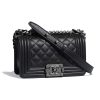 Chanel Women Small Boy Chanel Handbag in Calfskin Leather-Black