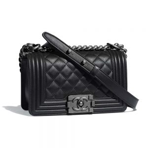 Chanel Women Small Boy Chanel Handbag in Calfskin Leather-Black