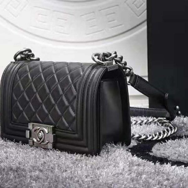 Chanel Women Small Boy Chanel Handbag in Calfskin Leather-Black (3)