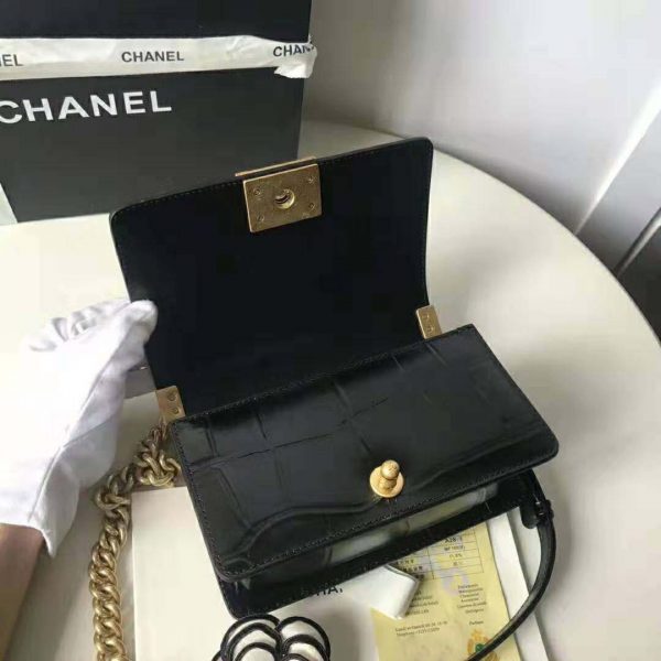 Chanel Women Small Boy Chanel Handbag in Crocodile Embossed Printed Leather (7)