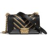 Chanel Women Small Boy Chanel Handbag in Metallic Lambskin Leather-Black and Gold
