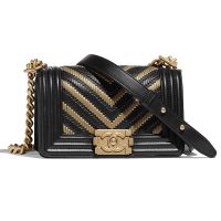 Chanel Women Small Boy Chanel Handbag in Metallic Lambskin Leather-Black and Gold (1)