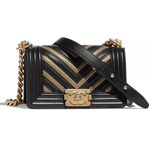 Chanel Women Small Boy Chanel Handbag in Metallic Lambskin Leather-Black and Gold (1)