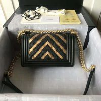Chanel Women Small Boy Chanel Handbag in Metallic Lambskin Leather-Black and Gold (1)