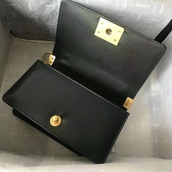 Chanel Women Small Boy Chanel Handbag in Metallic Lambskin Leather-Black and Gold (7)