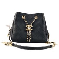 Chanel Women Small Drawstring Bag in Calfskin Leather-Black (1)