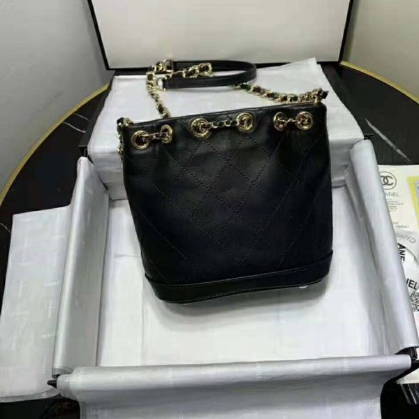 Chanel Women Small Drawstring Bag in Calfskin Leather-Black (10)
