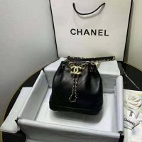 Chanel Women Small Drawstring Bag in Calfskin Leather-Black (1)