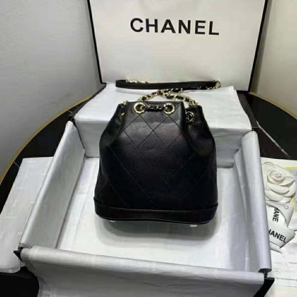Chanel Women Small Drawstring Bag in Calfskin Leather-Black (4)