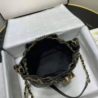 Chanel Women Small Drawstring Bag in Calfskin Leather-Black (1)