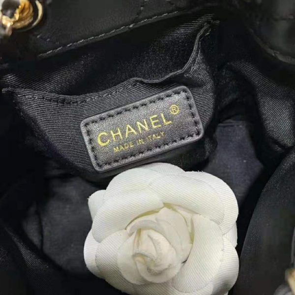 Chanel Women Small Drawstring Bag in Calfskin Leather-Black (8)