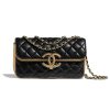 Chanel Women Small Flap Bag in Metallic Lambskin Leather-Black