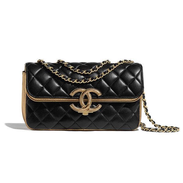 Chanel Women Small Flap Bag in Metallic Lambskin Leather-Black (1)