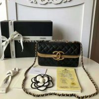 Chanel Women Small Flap Bag in Metallic Lambskin Leather-Black (1)