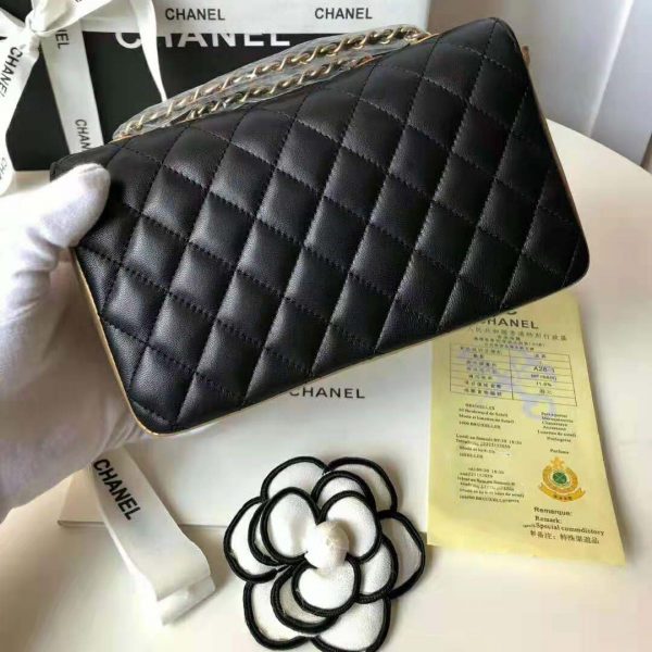 Chanel Women Small Flap Bag in Metallic Lambskin Leather-Black (4)