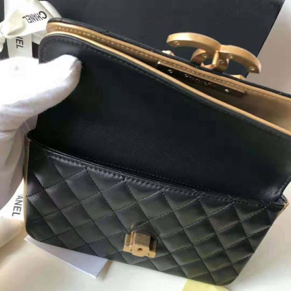 Chanel Women Small Flap Bag in Metallic Lambskin Leather-Black (8)