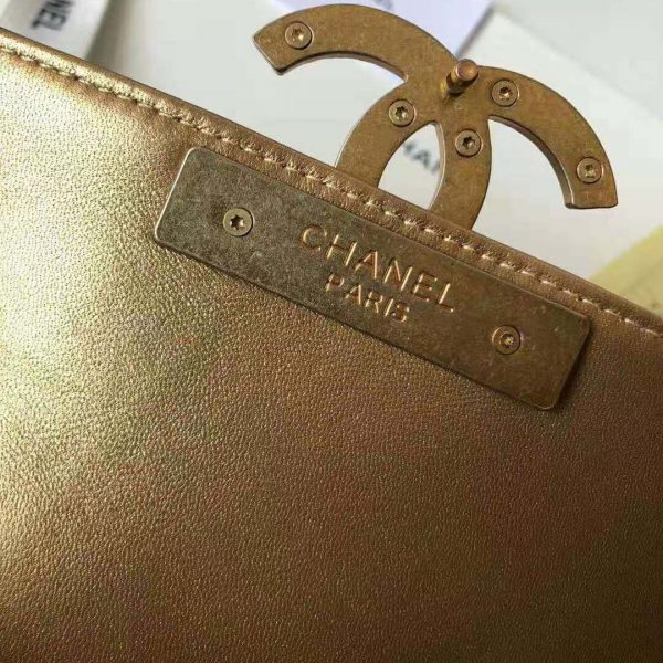 Chanel Women Small Flap Bag in Metallic Lambskin Leather-Black (9)