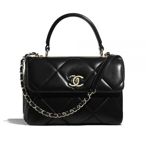 Chanel Women Small Flap Bag with Top Handle in Lambskin Leather-Black (1)