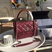 Chanel Women Small Flap Bag with Top Handle in Lambskin Leather-Maroon (1)