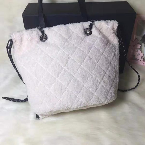 Chanel Women Small Shopping Bag in Shearling Sheepskin Leather-White (7)