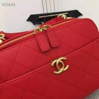 Chanel Women Vanity Case in Embossed Grained Calfskin Metal Chain-Red (1)