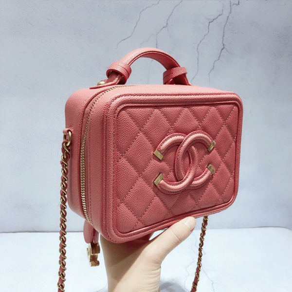Chanel Women Vanity Case in Grained Calfskin Leather-Pink (1)