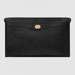 Gucci GG Men Pouch with Interlocking Bag in Black Soft Leather