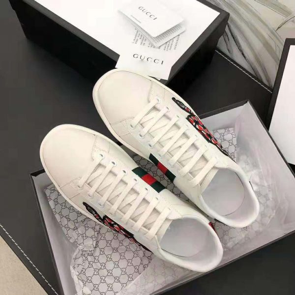 Gucci Men Ace Embroidered Sneaker with Embroidered Kingsnake Appliqué-White (8)