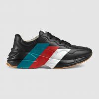 Gucci Men Rhyton Web Print Leather Sneaker in 5.1 cm Height-Black (1)