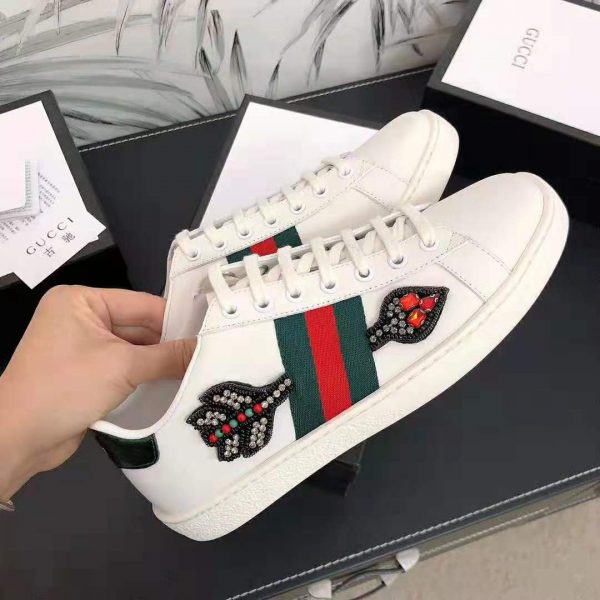 Gucci Unisex Ace Embroidered Sneaker with Arrow Appliqués-White (4)