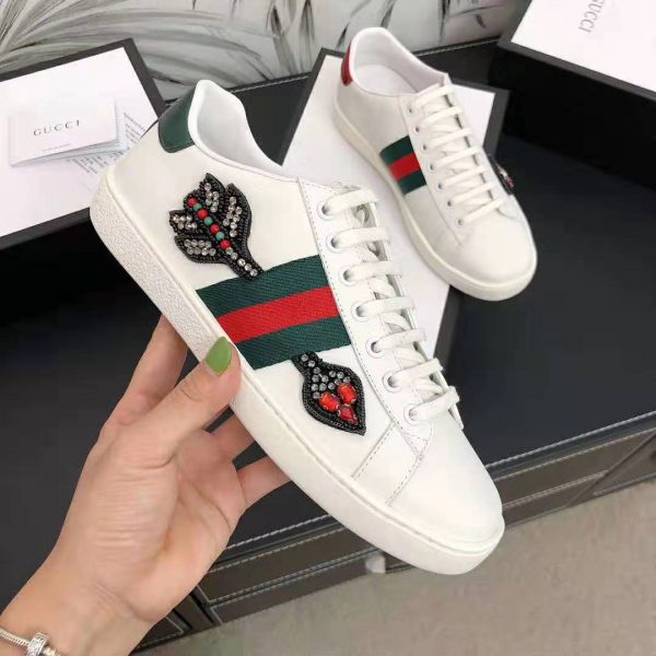 Gucci Unisex Ace Embroidered Sneaker with Arrow Appliqués-White (5)
