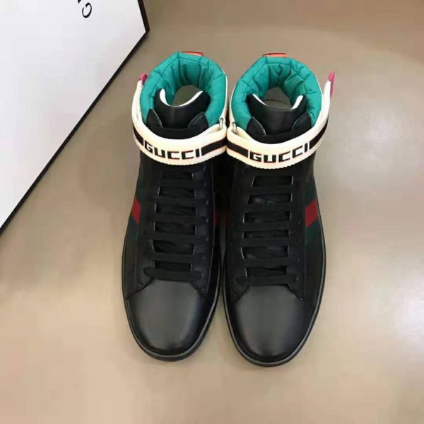 Gucci Unisex Ace Gucci Stripe High-Top Sneaker in 5.1 cm Height-Black (2)