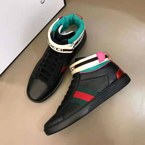 Gucci Unisex Ace Gucci Stripe High-Top Sneaker in 5.1 cm Height-Black (3)
